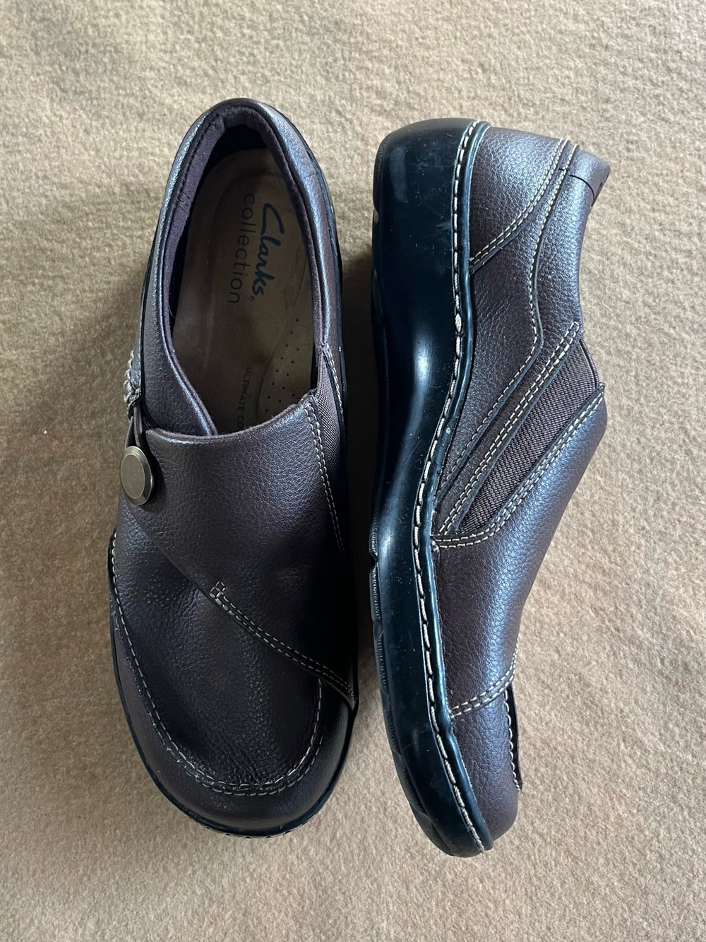 Clarks Collection Women’s Leather Slip-On Loafers Brown Comfort Size 6.5M